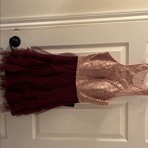 Teeze Me Pink and Red Maxi Dress Sleeveless Halter Fit and Flare for Prom